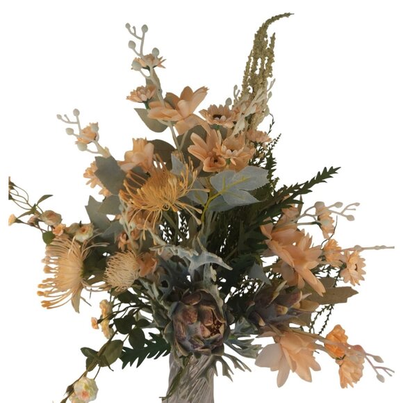 Silk Floral Arrangement Peach Beige Neutral Faux Bouquet 10 Stems Artificial Flo - Picture 6 of 16